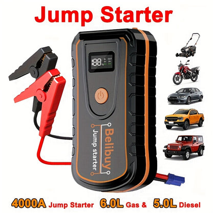 High-Power Portable Car Starter with 6000mAh Rechargeable Battery & USB Charging – Upgraded Emergency Booster for Vehicles Under 36V