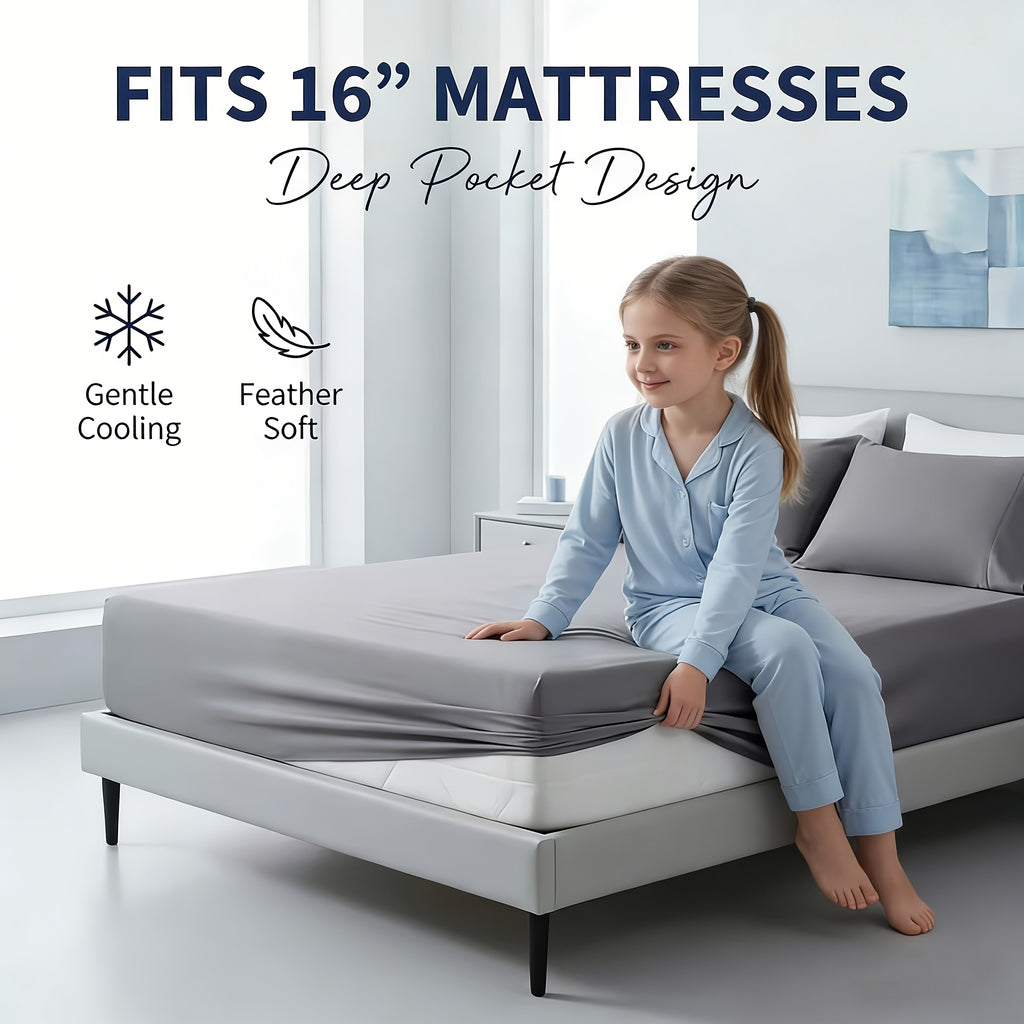 Extra Deep Pocket Bamboo Sheets - 3/4pcs Breathable & Cooling Bed Sheet Set, Hotel Luxury Fitted Sheet Set, for Extra Deep Mattresses, 1660TC Ultra Soft Children Sheet & Pillowcase Sets, Sheets King Size - Queen Cooling Sheets - Include Random Color