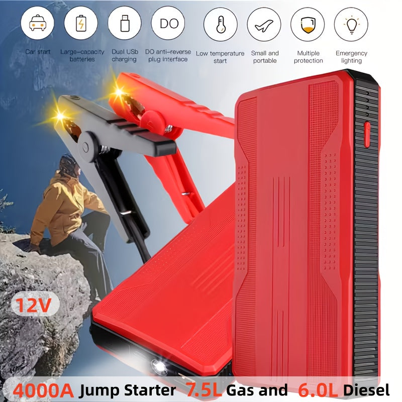 Car Jump Starter 5000A/6000A/8000A Portable Battery Booster Pack with USB Power Bank & LED Flashlight – 12V for Vehicles, Trucks & SUVs