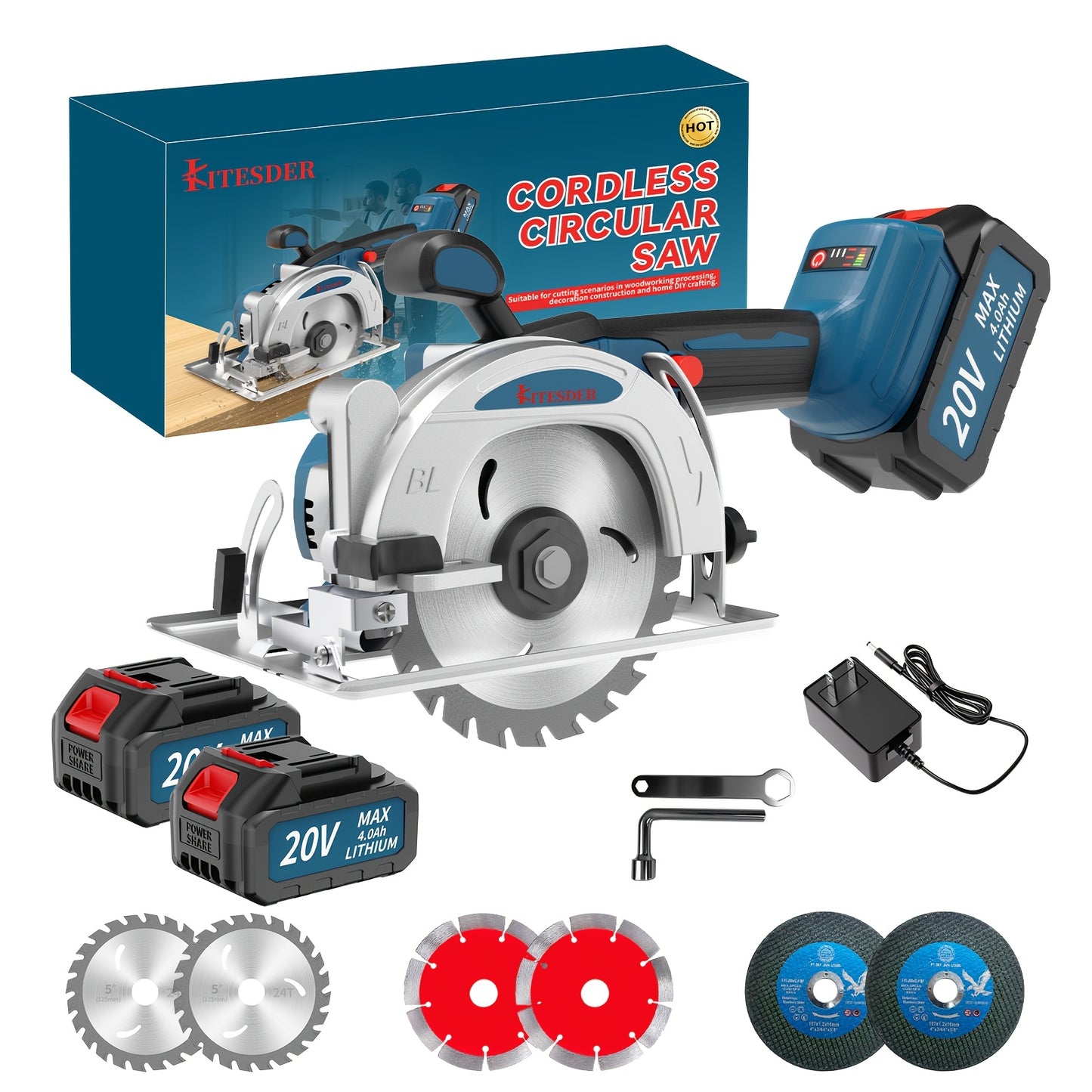 20V Cordless Circular Saw Kit 4-1/2" – 6900RPM with 6 Saw Blades, Metal Auxiliary Handle & Battery – Cuts Wood, Metal, Plastic, Drywall & Tile – Power Saw for DIY & Renovation