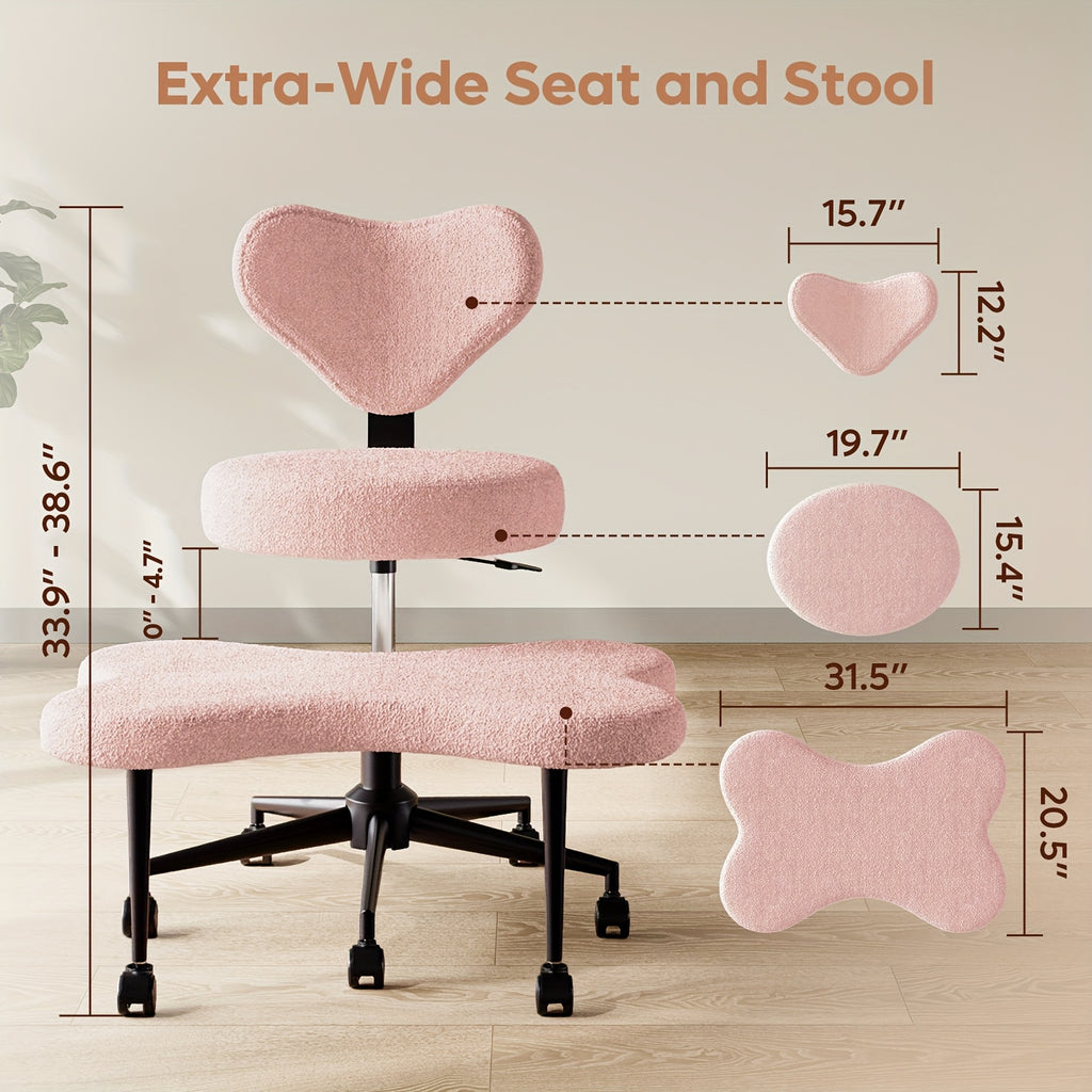 Cross Legged Chair - Meditation Chair with Wheels, ADHD Chair, Height Adjustable Seat, Adjustable Stool, Ergonomic Back Support, Flexible Design, Velvet White And PU Leather Black, Perfect Christmas Gift for Fidgety Sitters And Yoga Lover