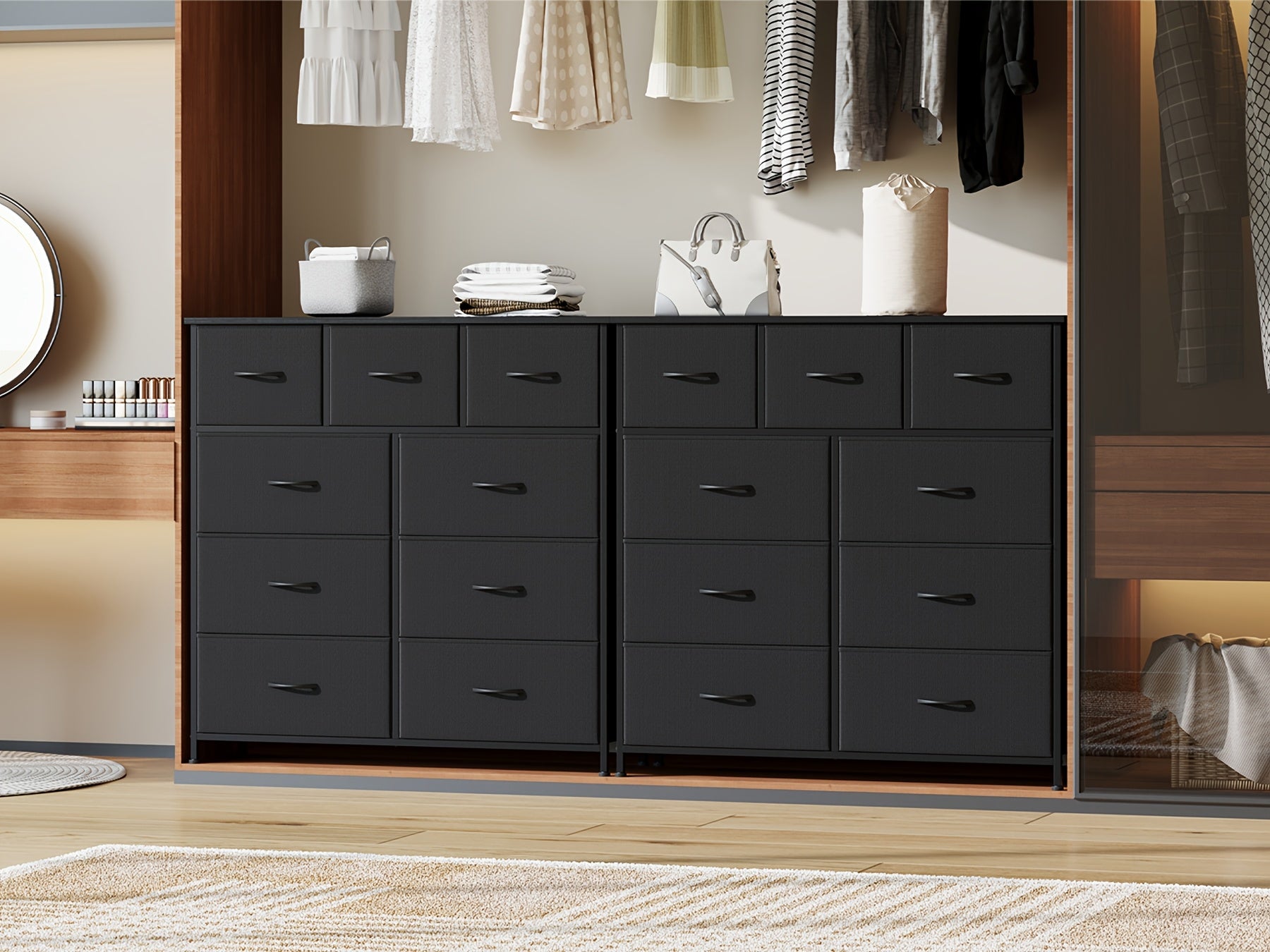 EUNOS Dresser, 9-Drawer Fabric Storage Tower for Bedroom, Entryway, Closets, Tall Chest Organizer Unit with Large Capacity Fabric Bins, Storage Drawer Units