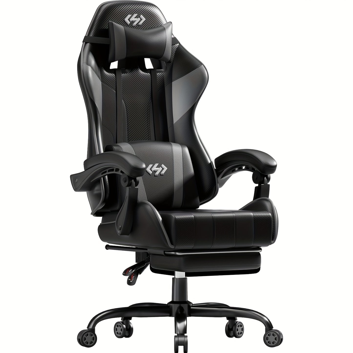 6-Point Support Gaming Chair with Pocket Springs and Adjustable Lumbar Headrest - 135 Degree Recline Faux Leather Office Gaming Seat Footrest Linkage Armrest 300 lb Canada