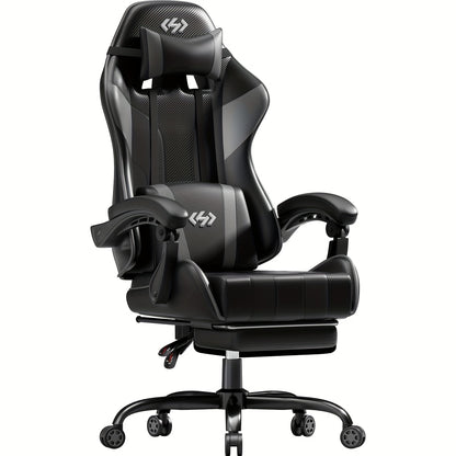 6-Point Support Gaming Chair with Pocket Springs and Adjustable Lumbar Headrest - 135 Degree Recline Faux Leather Office Gaming Seat Footrest Linkage Armrest 300 lb Canada