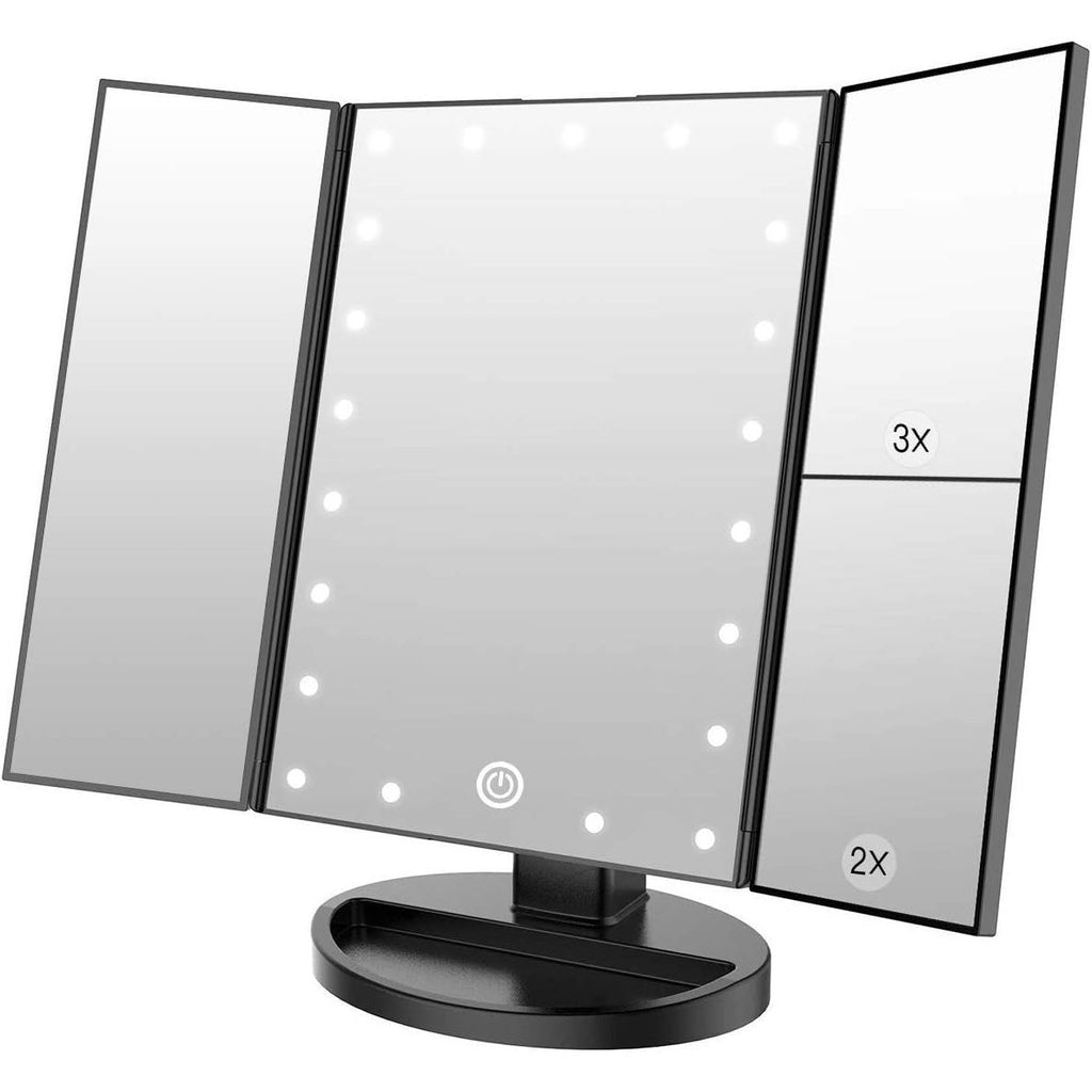 Vanity Makeup Mirror 1x/2x/3x Tri-Fold Makeup Mirror with 21 LED Lights and Adjustable Touch Screen Lighted Mirror Dressing Mirrors for Women