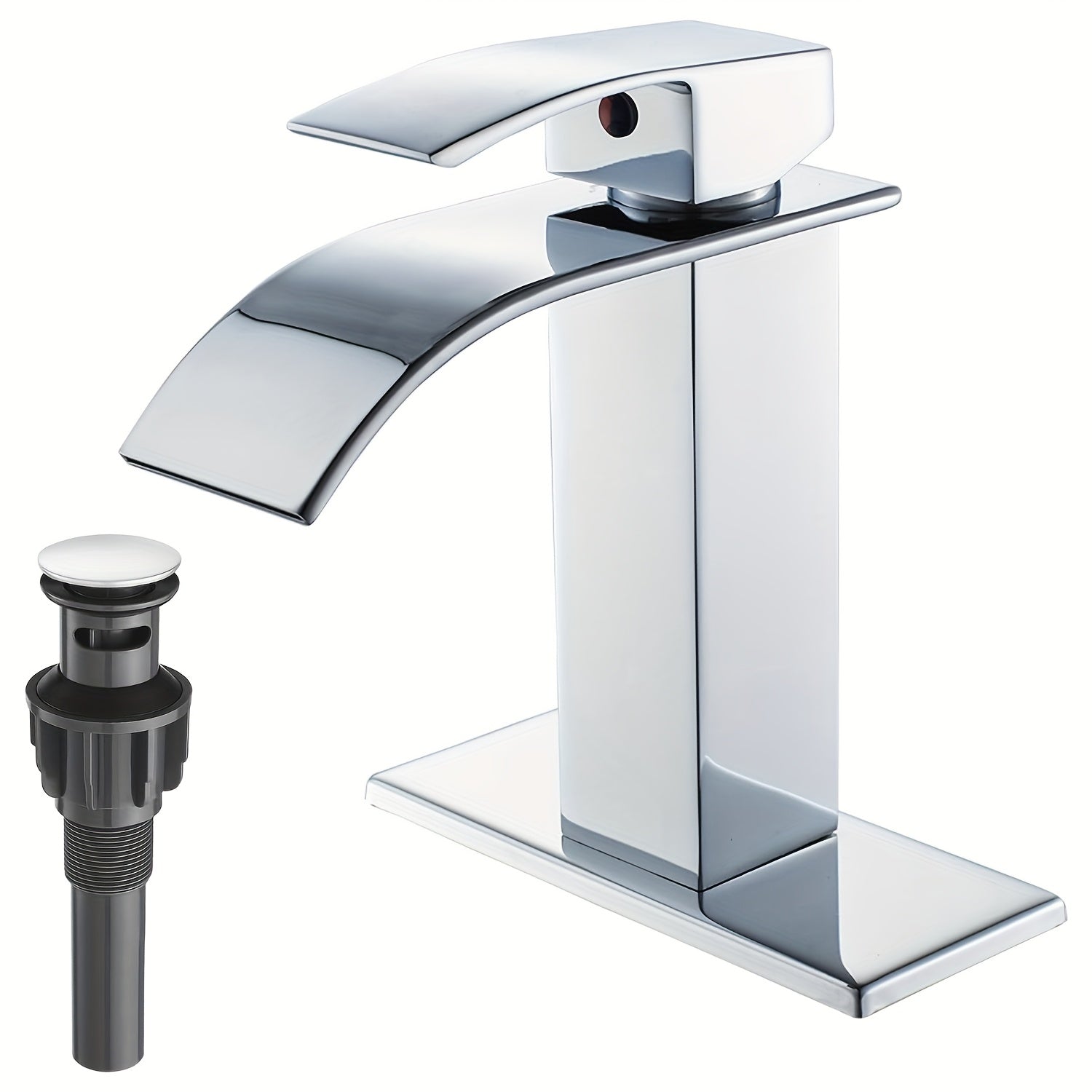 Waterfall Bathroom Faucet Matte Black Single Handle – 1 or 3 Hole Sink with Deck Plate & Supply Lines, Modern Vanity Lavatory Faucet for Bathroom RV & Vessel Sink, Canada