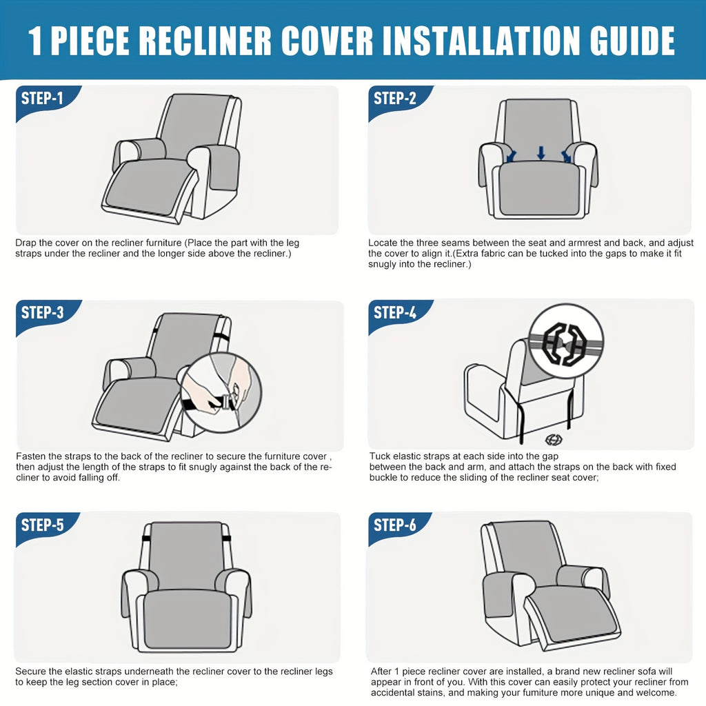1pc Waterproof Recliner Chair Cover, 100% Non Slip Recliner Slipcover for Recliner Chair with Pocket, Washable Reclining Chair/Furniture Protector for Pets(Recliner Chair), Easy to Install & Easy Care, ReclinerCompatible, Home Doc