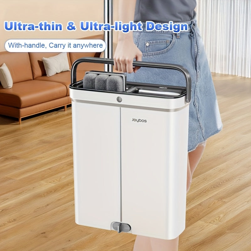 Flat Mop and Bucket with Wringer Set Hands-Free, Dual Compartment Wet Dry Separation Floor Cleaning System, 360° Rotating Head, 2 Reusable Microfiber Pads for All Floor Types Windows Walls