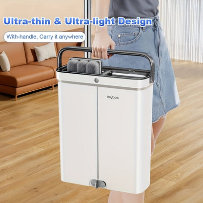 Flat Mop and Bucket with Wringer Set Hands-Free, Dual Compartment Wet Dry Separation Floor Cleaning System, 360° Rotating Head, 2 Reusable Microfiber Pads for All Floor Types Windows Walls