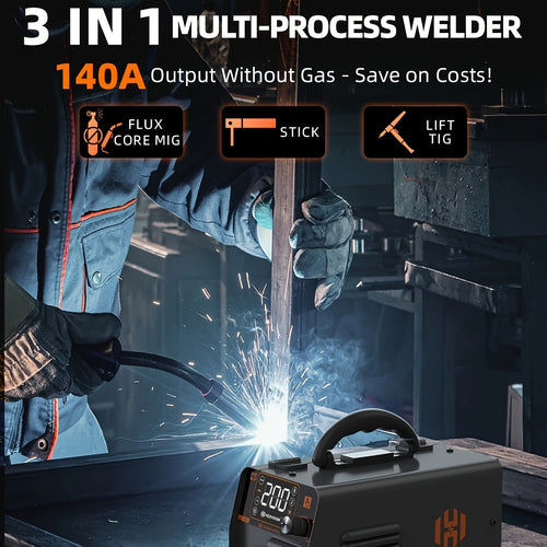200A MIG Welder 3-in-1 Gasless MIG/Lift TIG/Stick Welding Machine – IGBT Inverter, 110V Portable Welder with Large LED Display, Synergic Control for Home DIY & Metal Fabrication
