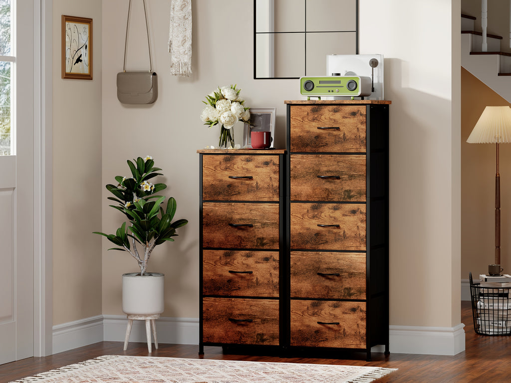 EUNOS Tall Dresser for Bedroom with 5 Drawers, Storage Chest Of Drawers with Removable Fabric Bins for Closet Bedside Laundry Living Room Entryway Hallway