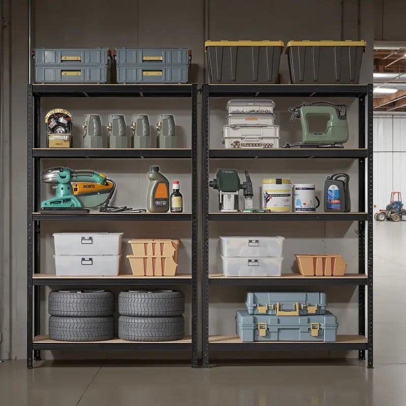 1PC Heavy Duty Storage Shelves, 5-Tier Industrial Shelving Unit with 2200 lbs Capacity, Adjustable Metal Utility Rack, Freestanding Garage Shelving for Organization, Easy Assembly, Wide Use for Warehouse, Kitchen Pantry, Basement, Laundry Room, Closet, Ba