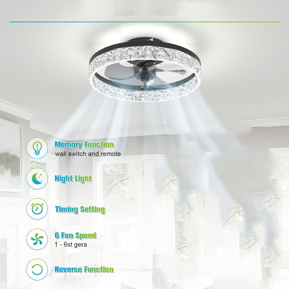 20-Inch Bladeless Ceiling Fan with Light & Remote – Flush Mount Fandelier, Dimmable LED 3000K–6500K, Whisper-Quiet, White & Black, for Bedroom & Living Room Canada