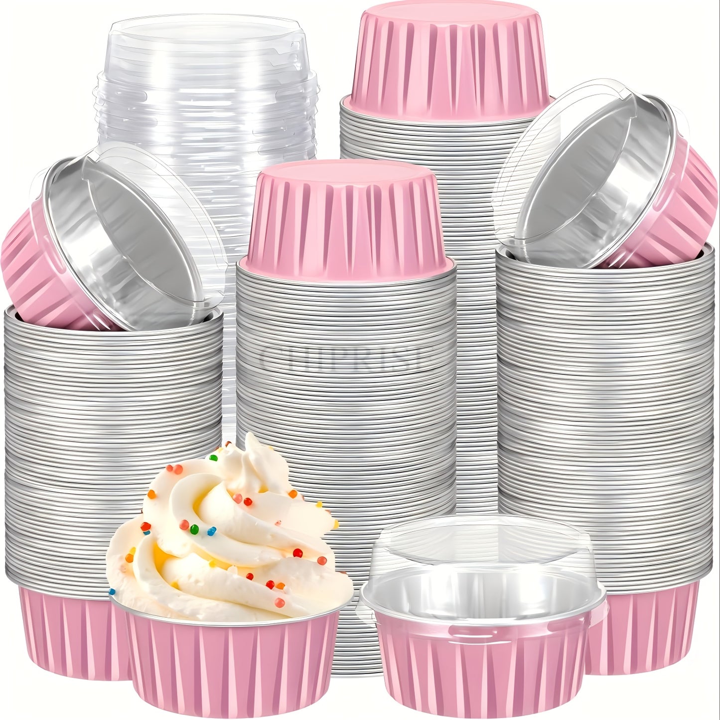 100-Pack Aluminum Foil Baking Cups with Lids 50 Boxes + 50 Lids Heat-Resistant Cupcake Molds for Weddings Birthday Parties Desserts Pudding Cream Cake