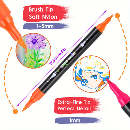 30 Colour Acrylic Paint Markers with Brush & Fine Tip for Adults - Dual Tip Art Pens for Rock Painting, Wood, Stone, Glass, Ceramic Decorating & DIY Crafts, Vibrant Acrylic Ink Paint Pens