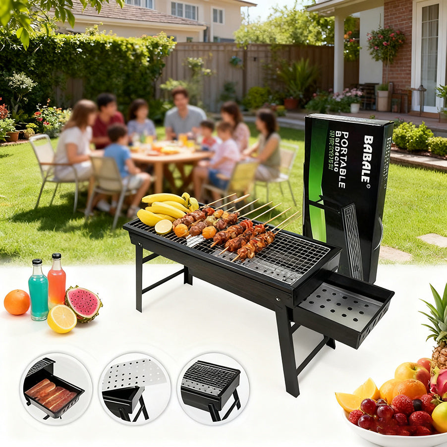 Heavy-Duty Portable Stainless Steel Charcoal Grill with Foldable Legs - Compact BBQ Stove for Camping, Picnic, Backyard | Ideal for Adults, Fast-Ignition Campfire Grill with Carrying Case, Polished Finish, Outdoor Cooking Grill|Foldable Legs Design|Durabl