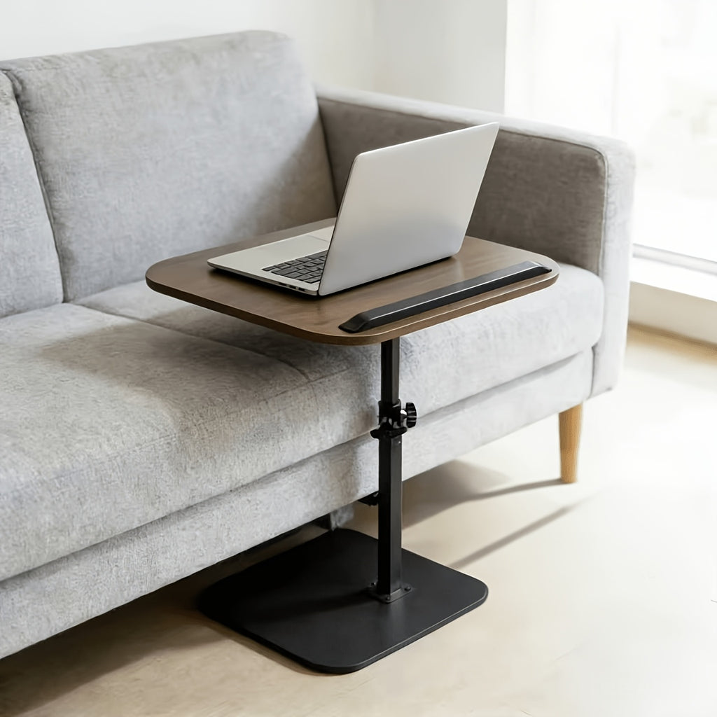 1pc Adjustable Height Computer Workstation Side Table - Fashionable Metal Frame with Wooden Top, Suitable for Living Room, Bedside, Corner Coffee Table, Multi-Functional Tray, Mobile C-Shaped Home Office Desk - Lift Table for Reception Room, RV