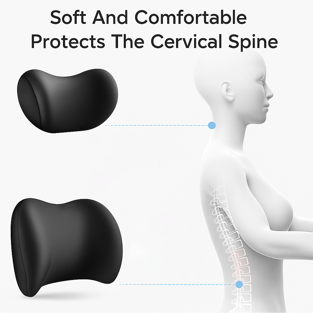 Car Headrest and Lumbar Support Set Autumn/Winter Comfort Upgrade Ergonomic Contoured Design High-Density Foam Filling Long-Distance Driving Comfort Includes
