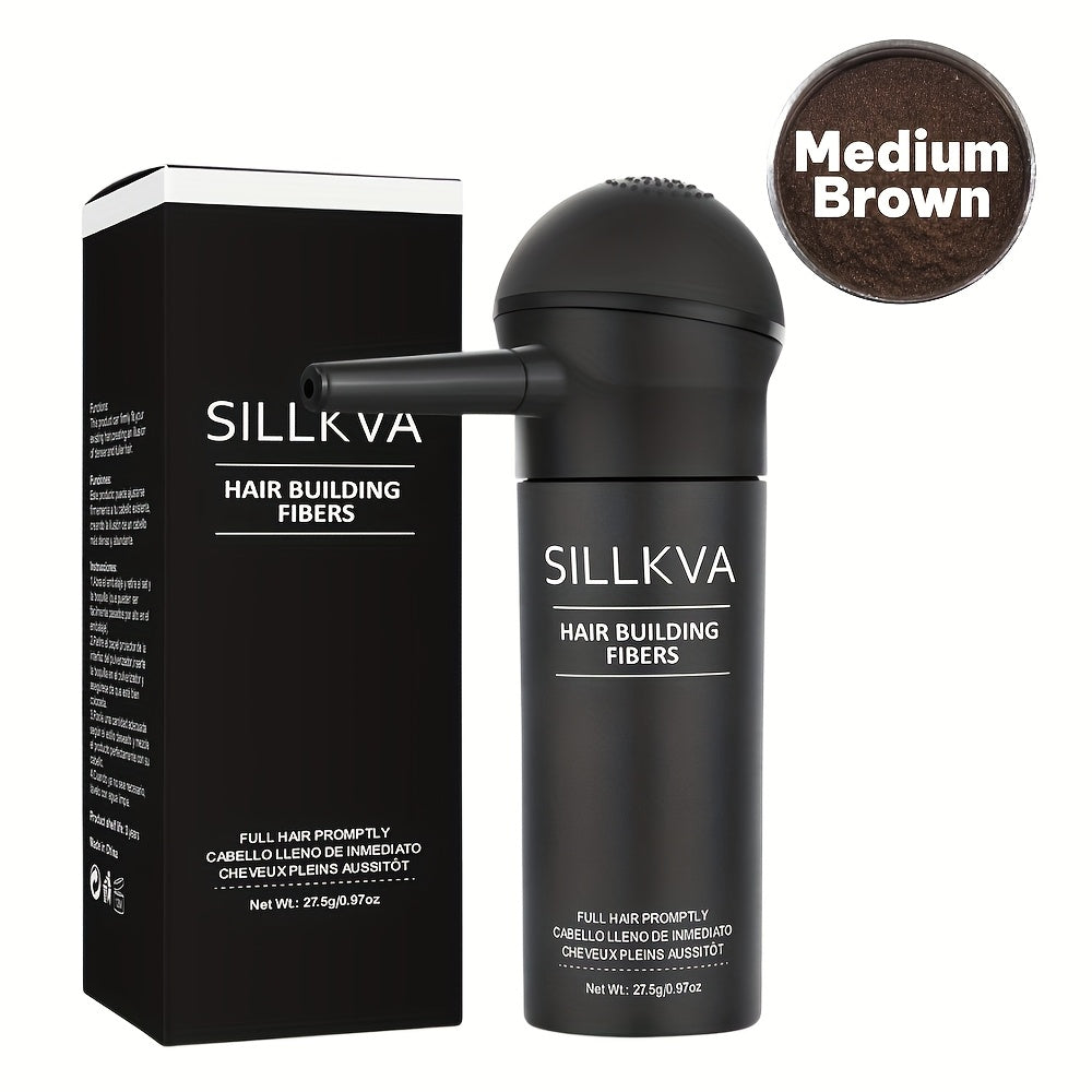 Volumizing Hair Fiber Powder with Applicator - SILLKVA Instant Volume & Natural Coverage for Thinning Hair, Precise Application, 0.97oz, Long-Lasting Hair Thickener for Men & Women
