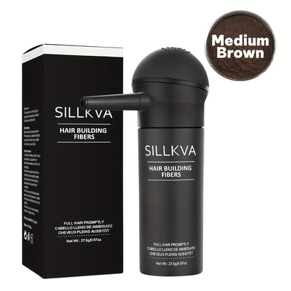 Volumizing Hair Fiber Powder with Applicator - SILLKVA Instant Volume & Natural Coverage for Thinning Hair, Precise Application, 0.97oz, Long-Lasting Hair Thickener for Men & Women