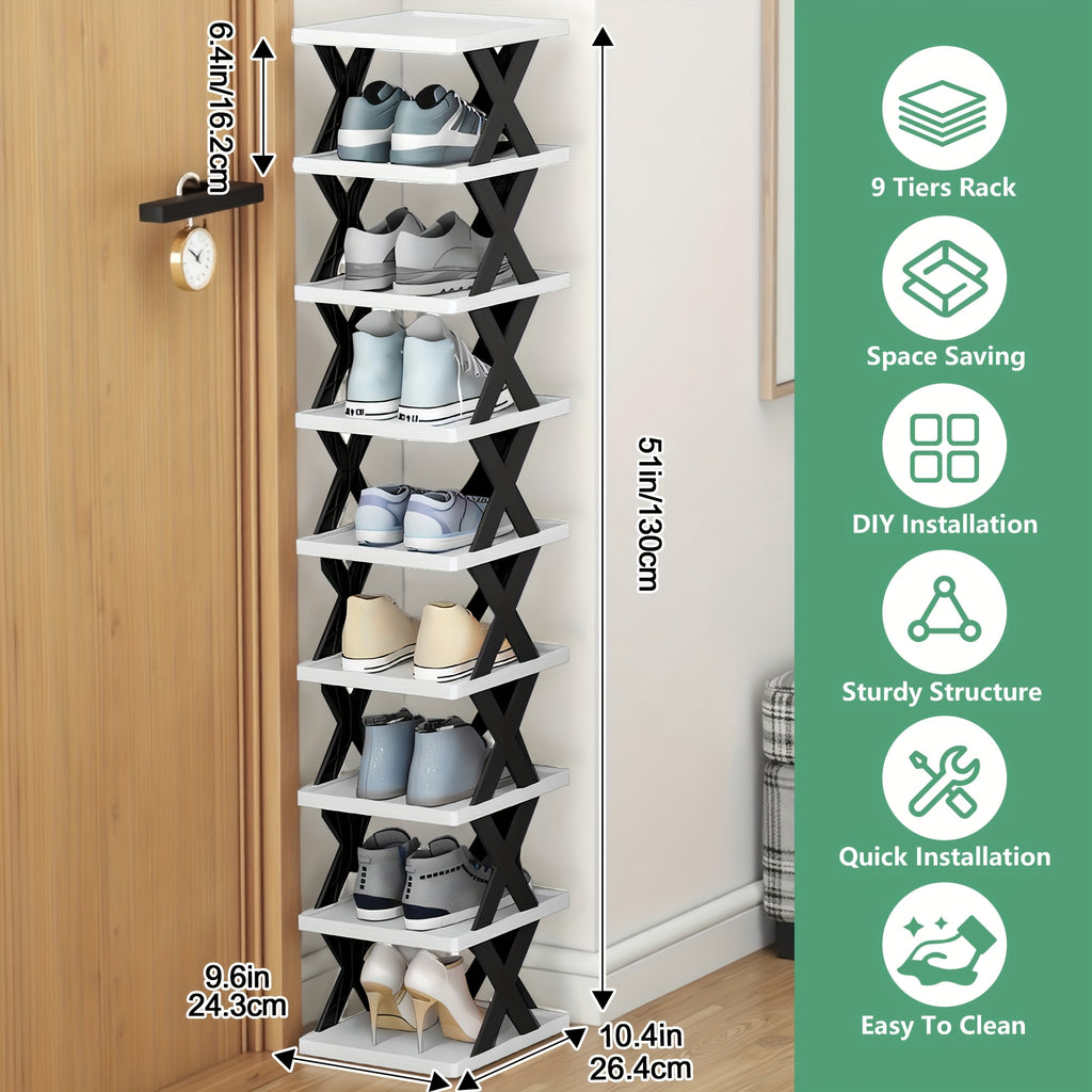 9/6-Tier Foldable Shoe Rack Space-Saving Corner Shoe Organizer, Suitable for Storing 9-10 Pairs of Shoes And Boots, Multi-Functional Storage Cabinet for Entryway, Closet, Garage, And Living Room