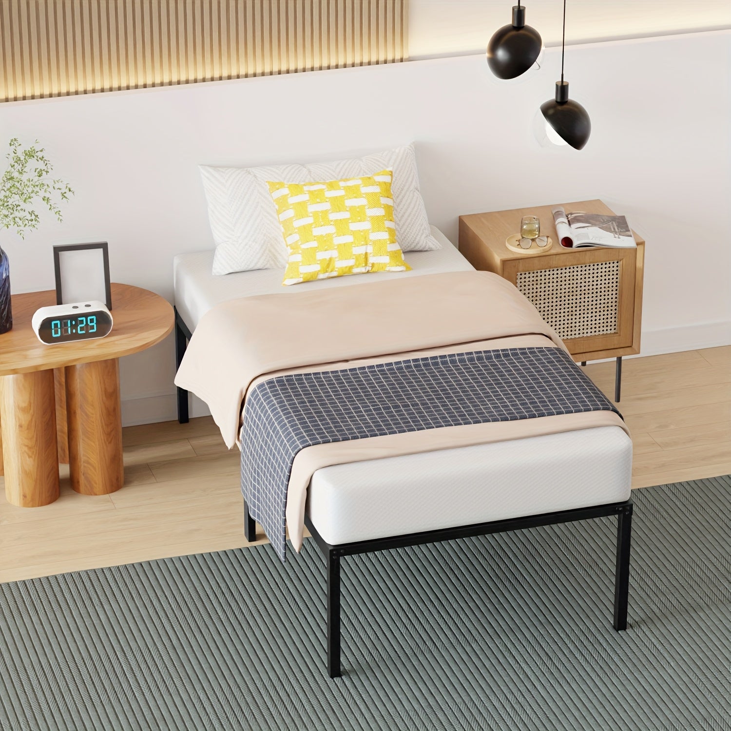 18 Inch Height Metal Platform Bed Frame with Maximum Storage Space Under The Heavy Duty Bed Frame, Noise-Free Easy Assembly, Twin, Full, Queen, King