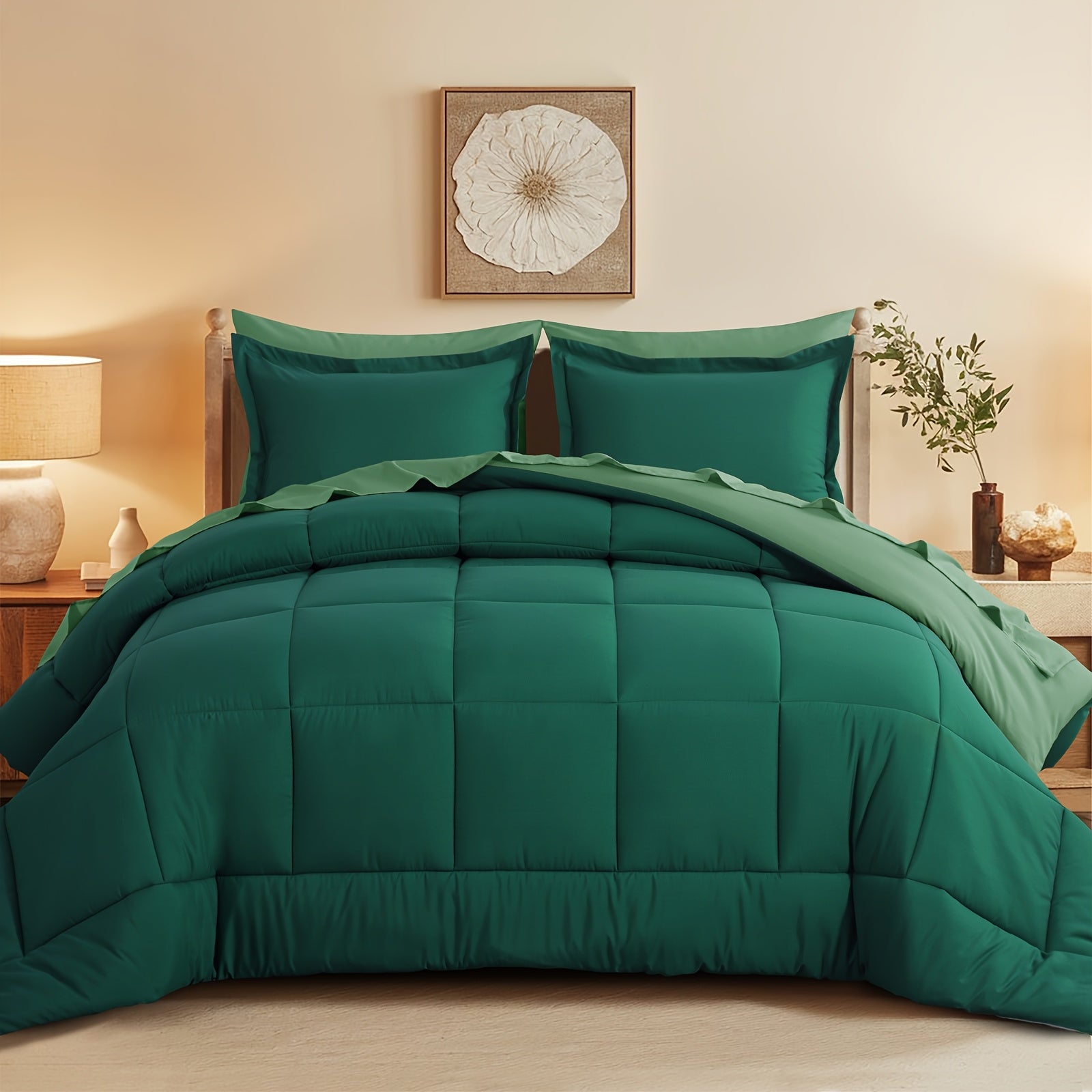 7pcs Reversible Bedding Set Soft Microfiber – Lightweight Breathable Comforter Flat Sheet Fitted Sheet & Pillowcases, All-Season Family Bedding Gift Set