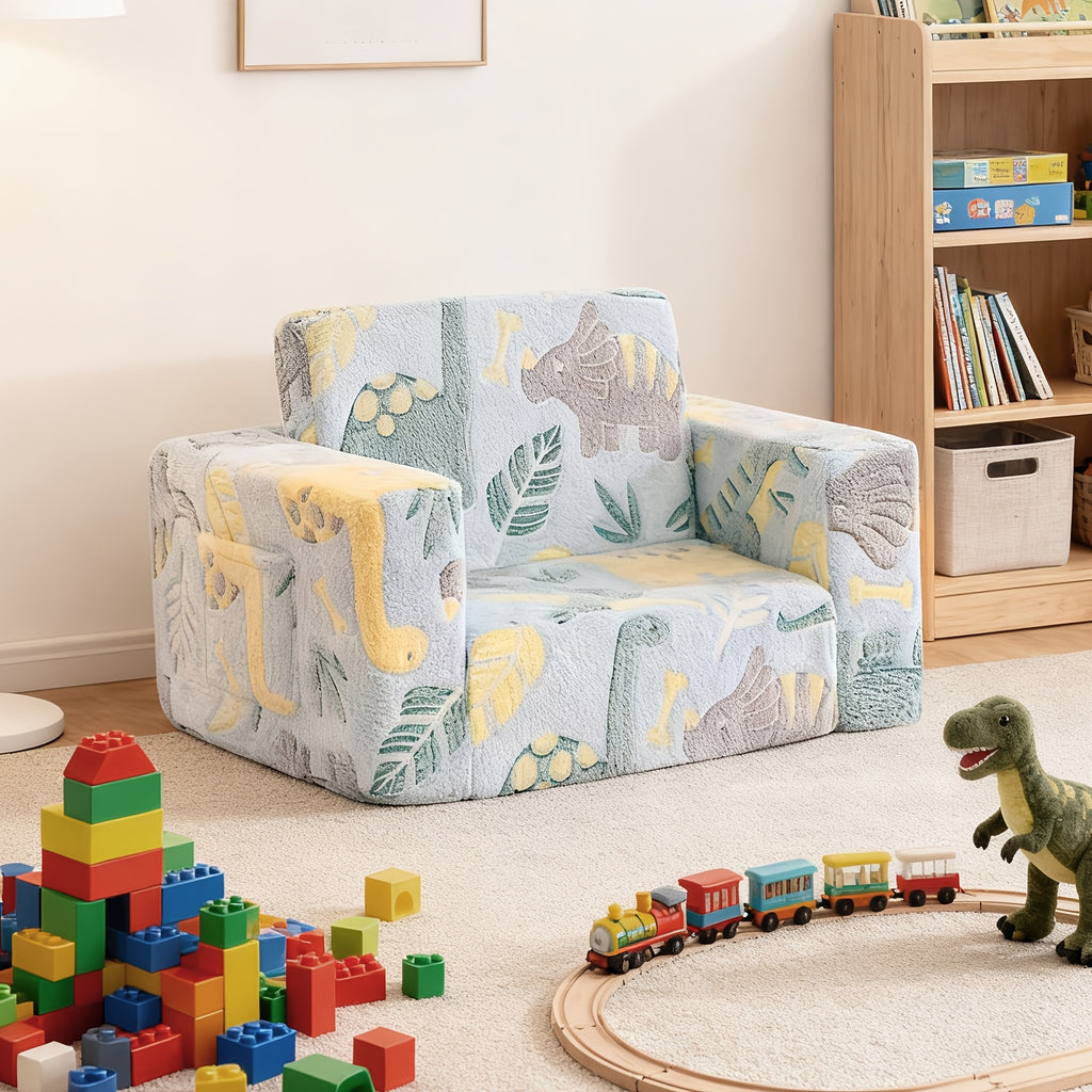 Tiita 2-In-1 Kids Sofa Bed Chair, Foldable Plush Lounger with Comfy Armrest, Machine Washable, Stackable, Multipurpose Furniture for Various Rooms