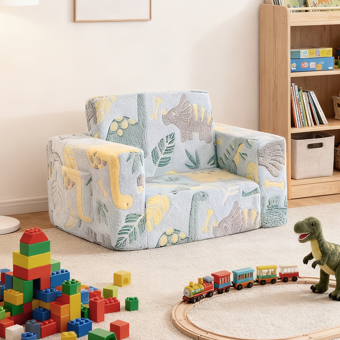 Kids Sofa Bed Chair Foldable Plush Lounger 2-in-1 Convertible Toddler Couch with Armrest Machine Washable Stackable Multipurpose Furniture for Bedroom Playroom Living Room Nursery Canada