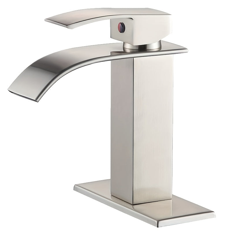 Waterfall Bathroom Faucet Single Hole 1 or 3 Hole Sink Mixer Tap with 6" Deck Plate Vanity Faucet for Farmhouse RV Bathroom Matte Black Brushed Nickel