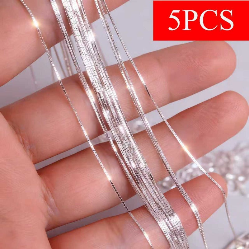 925 Sterling Silver Box Chain Necklace Set of 5 – Minimalist 1mm Hypoallergenic Necklaces for Women & Men, Wedding, Engagement & Holiday Gifts | ShopVora CA