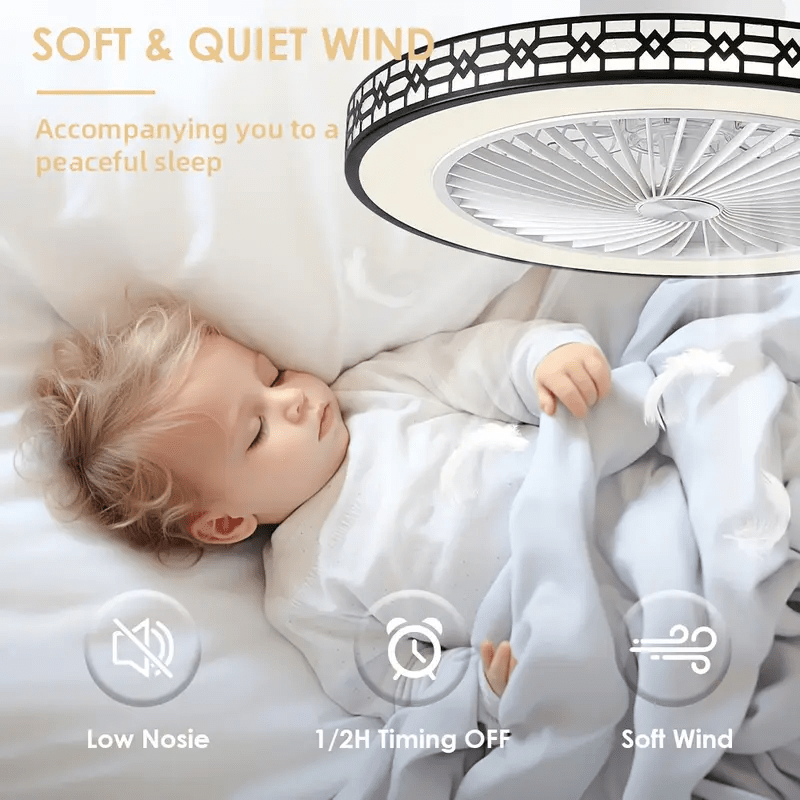 20 Inch Modern Ceiling Fan with LED Light & Remote - Low Profile Flush Mount, Dimmable 3 Colour Temperatures, 6 Wind Speeds, Timing Function for Bedroom, Living Room, Kitchen & Office