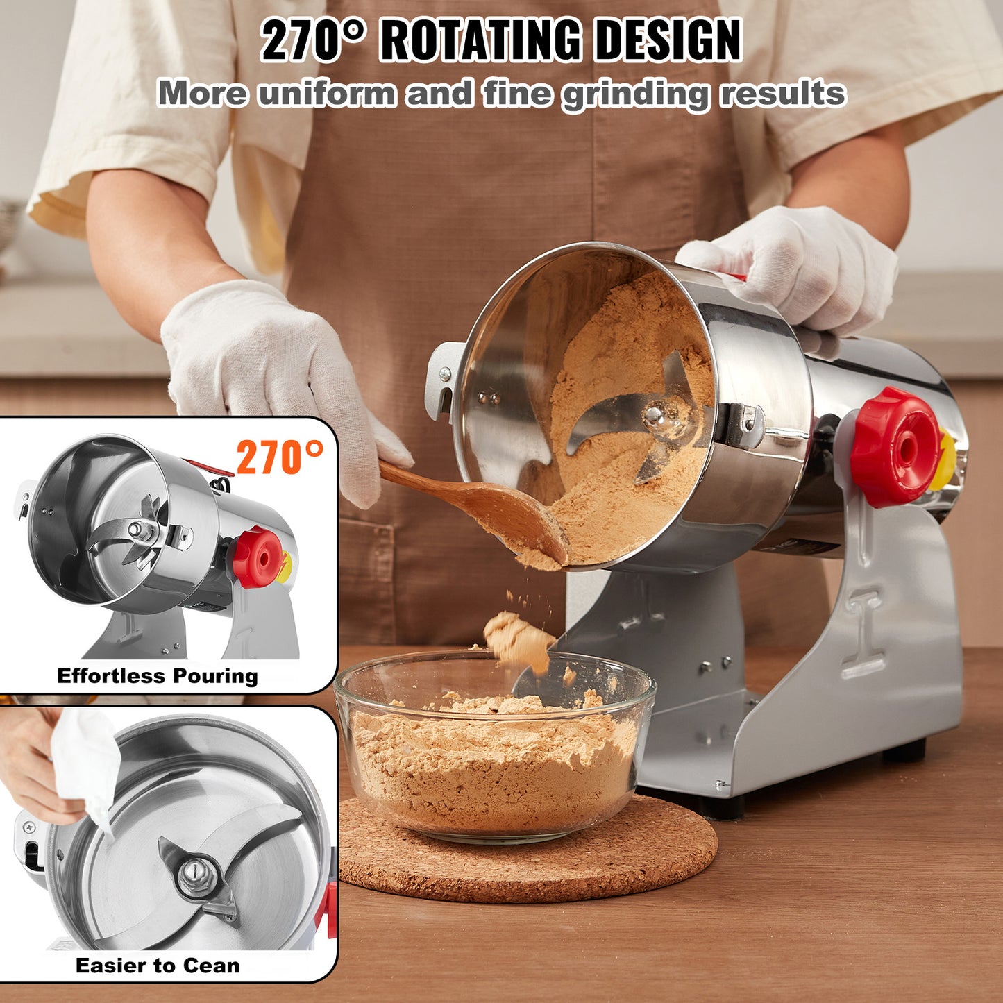 VEVOR Electric Spice Grinder Grain Mill 300/750/1000g High Speed Commercial Powder Machine, Swing & Upright Type, Stainless Steel, 30-300 Mesh – Coffee Beans, Herbs, Grains