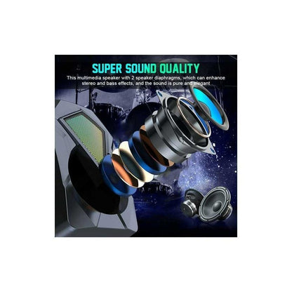 RGB LED Gaming Desktop Soundbar Speaker, USB Powered with Dynamic Lighting, Stereo Surround Sound, 3.5mm AUX Input – Compatible with PC, Laptop, Monitor, Xbox, PS5 & Gaming Setups