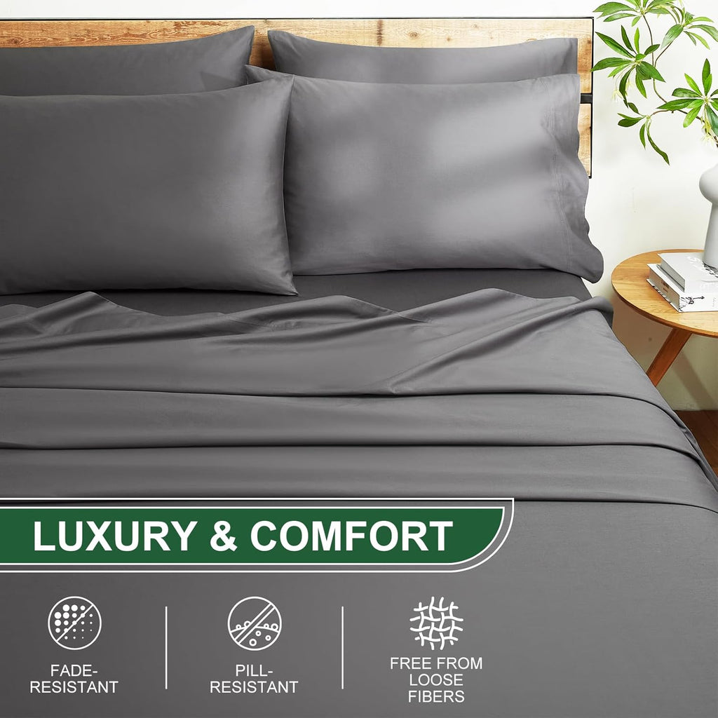 [Deep Sleep] 4/6pcs BAMBOO Bed Sheet Set, Luxury Soft Hotel & Cooling Sheet Set For Hot Sleepers, 5 Star Hotel Experience Bed Sheets Sets Deep Pocket Up To 16" Breathable Bedding For Room Bedding Sheets QUEEN BED SHEETS Extra Soft