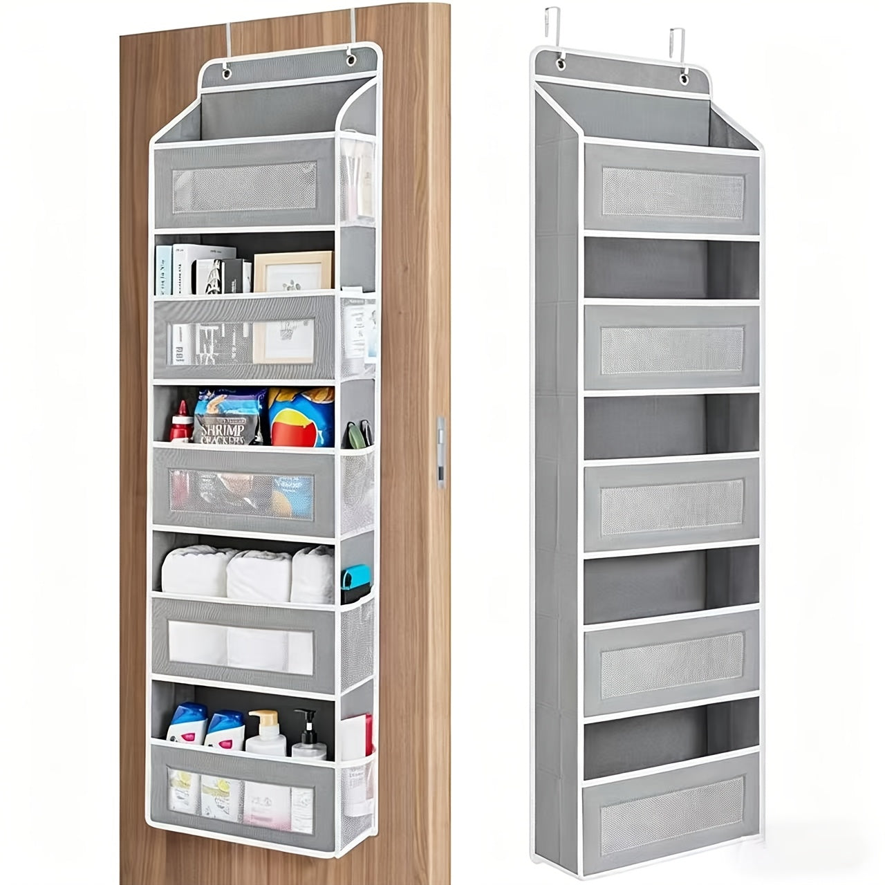 Over Door Storage Rack No Drill – Anti-Slip Door Hanger, 44 lb Capacity, 3 or 5 Tier Space-Saving Organizer for Wardrobe Bathroom Kitchen Dormitory Home (Black/Grey)