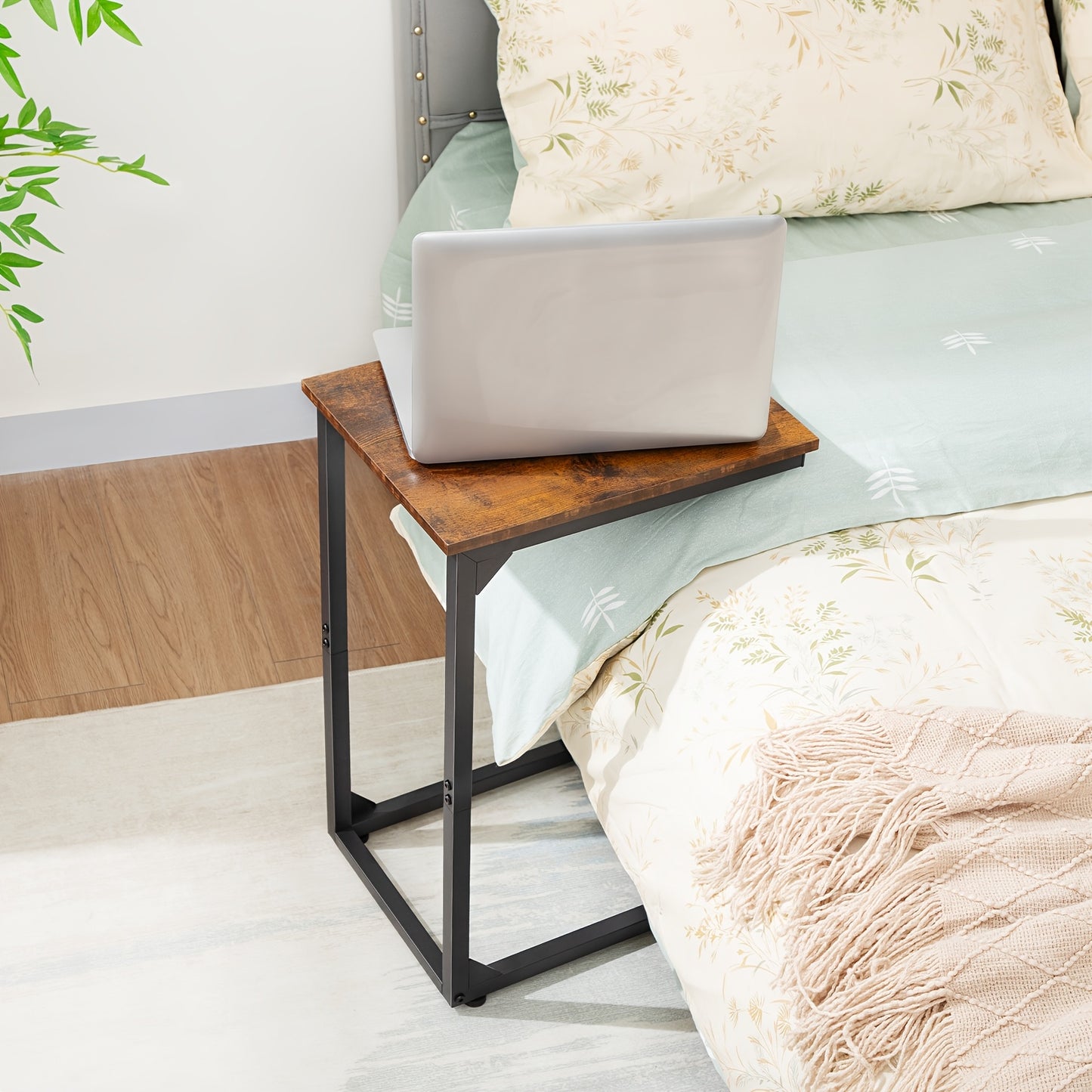 C-Shaped End Table Sofa Side Table with Metal Frame – Small Snack Table for Living Room Bedroom Bedside, Optional Charging Station, Set of 1 or 2