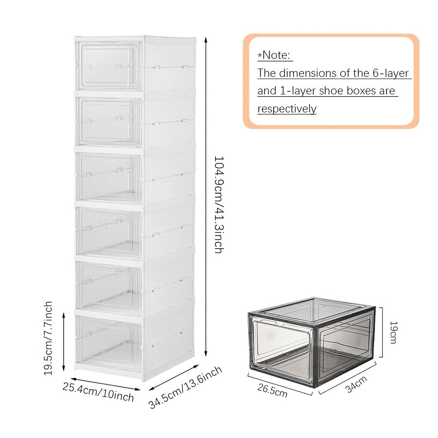 6-Layer Transparent Shoes Box Thickened Foldable Sneaker Shoe Organizers Stackable Dustproof High-Top Cabinet Shoe Rack Shelf