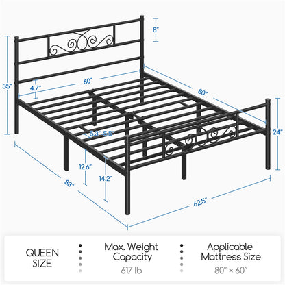 Scroll Metal Bed Frame with Headboard & Footboard – Space-Saving Iron Platform Bed, No Box Spring Needed, Twin Full Queen, Black or White, for Bedroom Guest Room Dorm – ALDEN DESIGN
