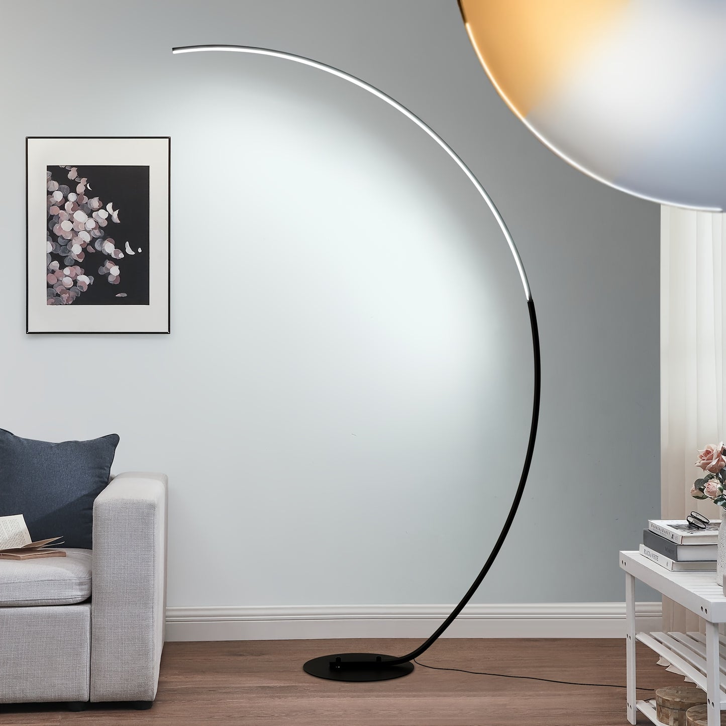 Arched Floor Lamp 65" with Remote – Dimmable LED Colour Changing Standing Reading Lamp, Curved Black Ambient Light for Bedroom & Living Room