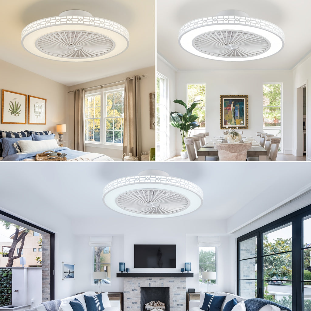 20Inch Modern LED Ceiling Fan With Adjustable Light (3000K-6500K) Embedded Installation Design Reversible Airflow For Enhanced Circulation-Ideal For Office, Study, Bedroom, And Indoor Spaces, Ceiling Fan Light