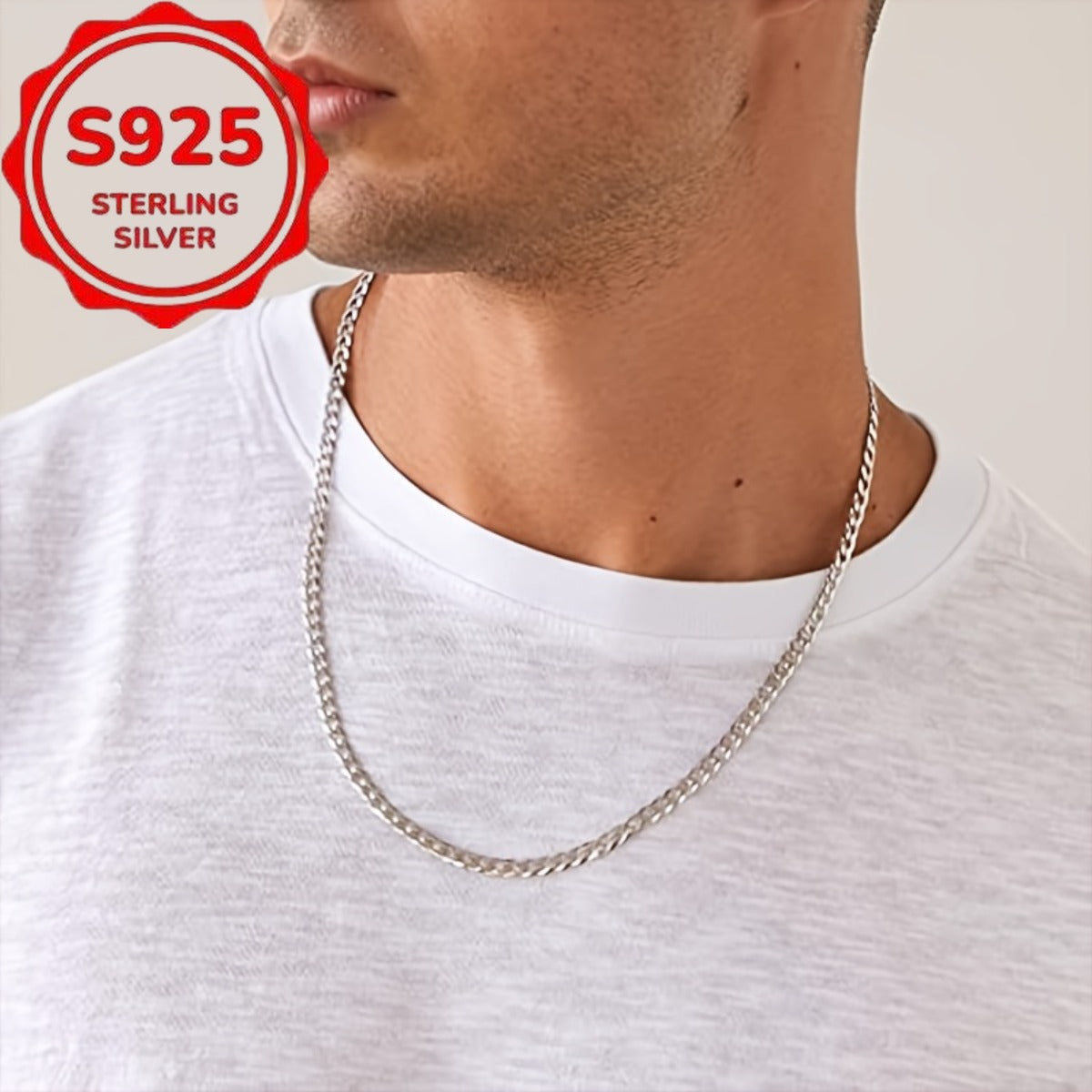 925 Silver Cut Cuban Chain Necklace for Men And Women, Suitable for Daily Wear, Parties, Concerts And Other Occasions. Birthday And Father'S Day Gifts. Couple Gifts