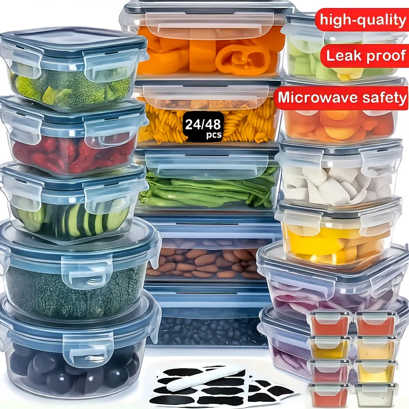 24/48pcs Food Storage Container Set with Easy-Snap Lids (24 Lids + 24 Containers) - Airtight Plastic Containers Christmas Gift for Pantry And Kitchen Organization - BPA Free, Comes with Free Labels And Markers, Local Warehouse Delivery