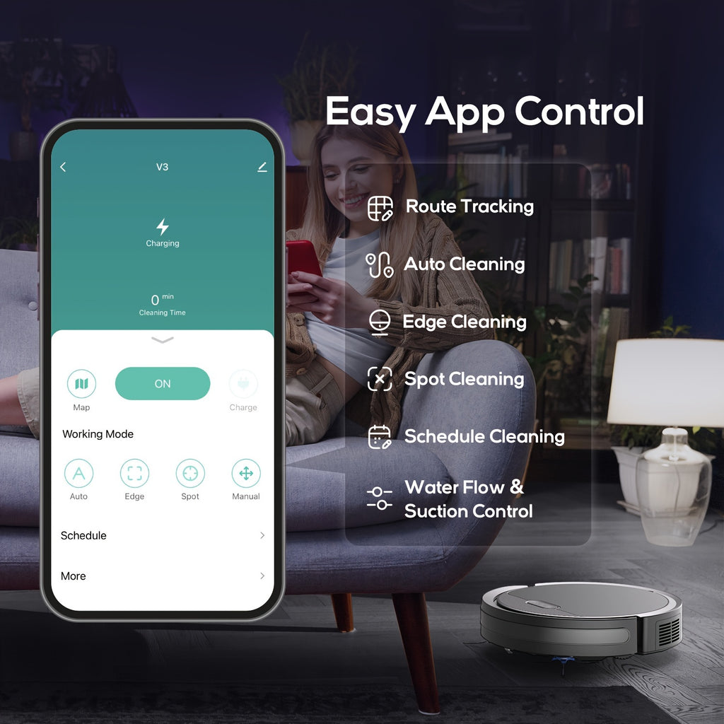 Robotic Vacuum Cleaner And Mop Combo, App/Voice Control, 2-In-1 Robot Vacuum, 5000Pa Max Power Suction, Scheduled Cleaning, Automatic Recharge, for Pet Hair, Low Pile Carpet