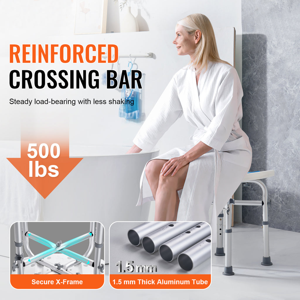 VEVOR Shower Chair, Adjustable Height Shower Stool, Shower Seat for Inside Shower or Tub, Non-Slip Bench Bathtub Stool Seat for Elderly Disabled Handicap, 350 LBS/ 500 LBS Capacity, No handrails/With handrails
