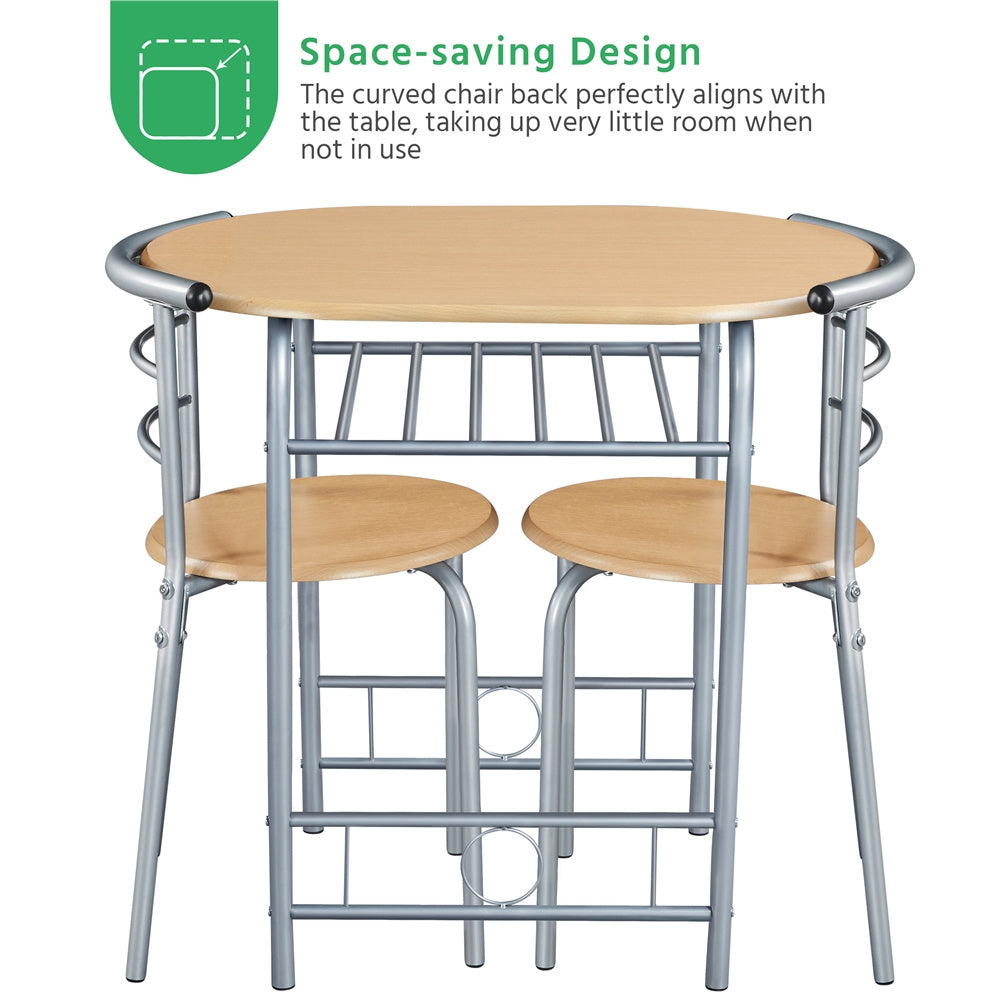 ALDEN DESIGN Dining Table Set, 3pcs Modern Round Dining Table Set for 2, Compact Space Saving Kitchen Table and Chairs with Steel Legs & Storage Rack, Perfect for Apartments, Dorm Rooms, Breakfast Nooks