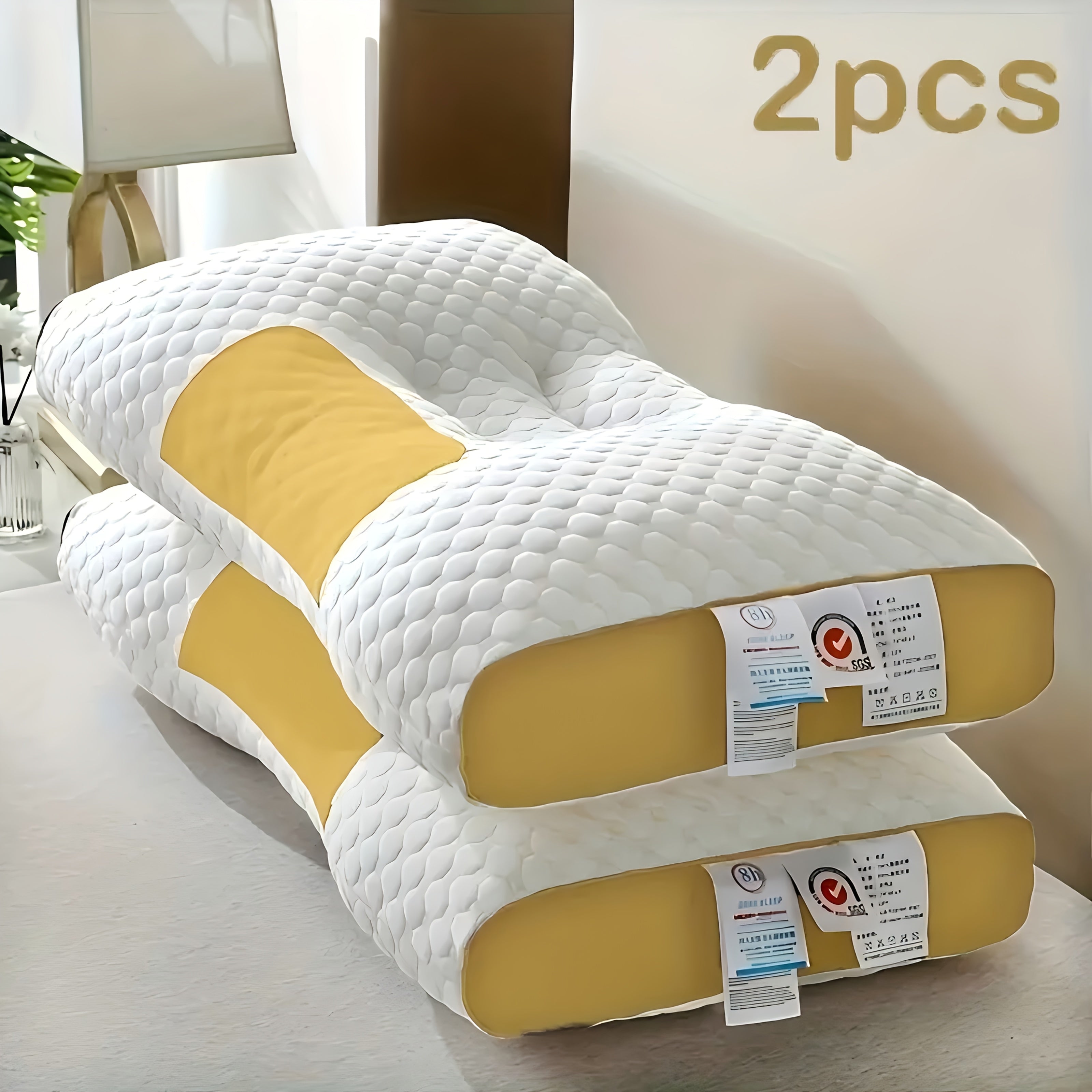 Buy 1 Get 1 Free, Total Of 2pcs Soft Massage Neck Couple Pillow - Adjustable Ergonomic Orthopedic Contour Support, High Quality Pillow Core, Removable Cover for Sleeping Comfortable, Breathable Bedding, Durable Polyester, Moisture Absorbing, Sleep Aid, Ho