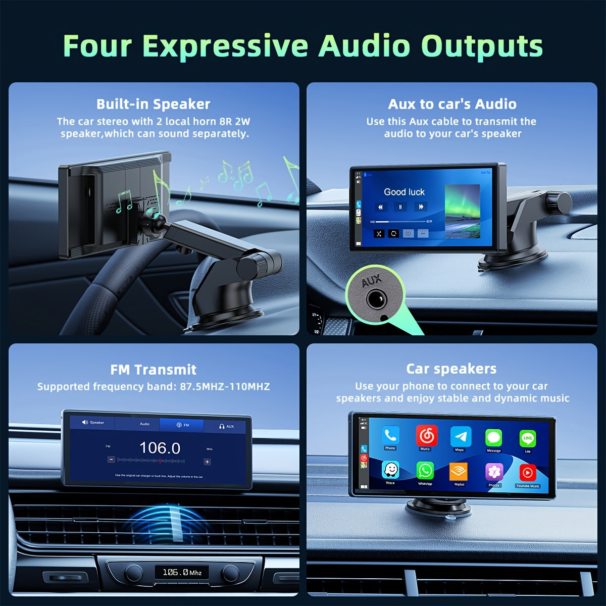 LAMTTO 9.26-Inch Wireless Carplay Screen for Car Compatible with Carplay And Android Auto, Portable Car Stereo with GPS Navigation, Wireless, Mirror Link, Drive Play, Screen for All Vehicles, Without Battery