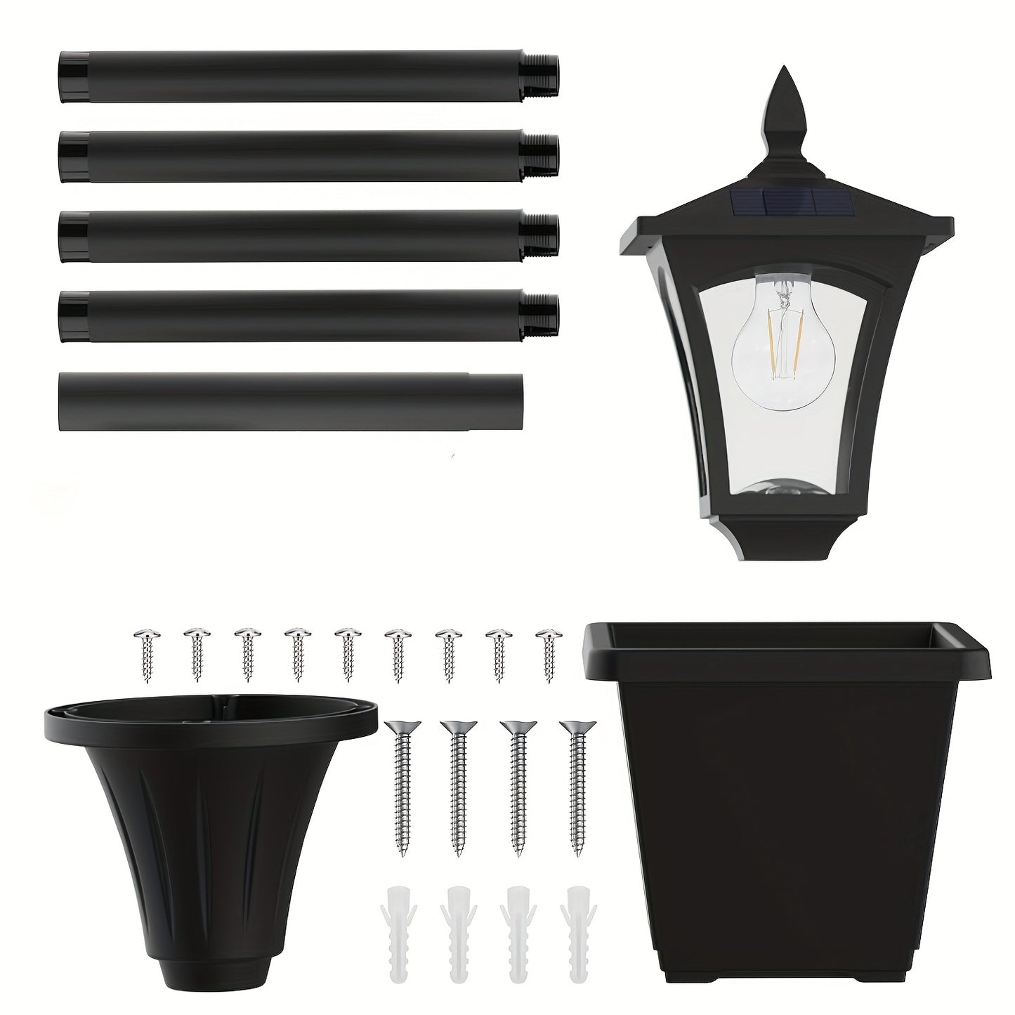 Solar Lamp Post Outdoor 63" with Built-In Planter Box – HOODINK Waterproof Garden Light, Auto Dusk-to-Dawn, 4 Solar Panels for Backyard, Driveway & Pathway