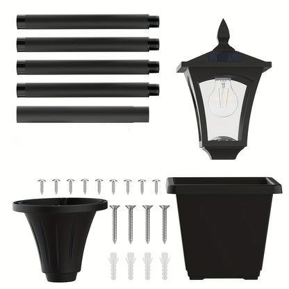 Solar Lamp Post Outdoor 63" with Built-In Planter Box – HOODINK Waterproof Garden Light, Auto Dusk-to-Dawn, 4 Solar Panels for Backyard, Driveway & Pathway